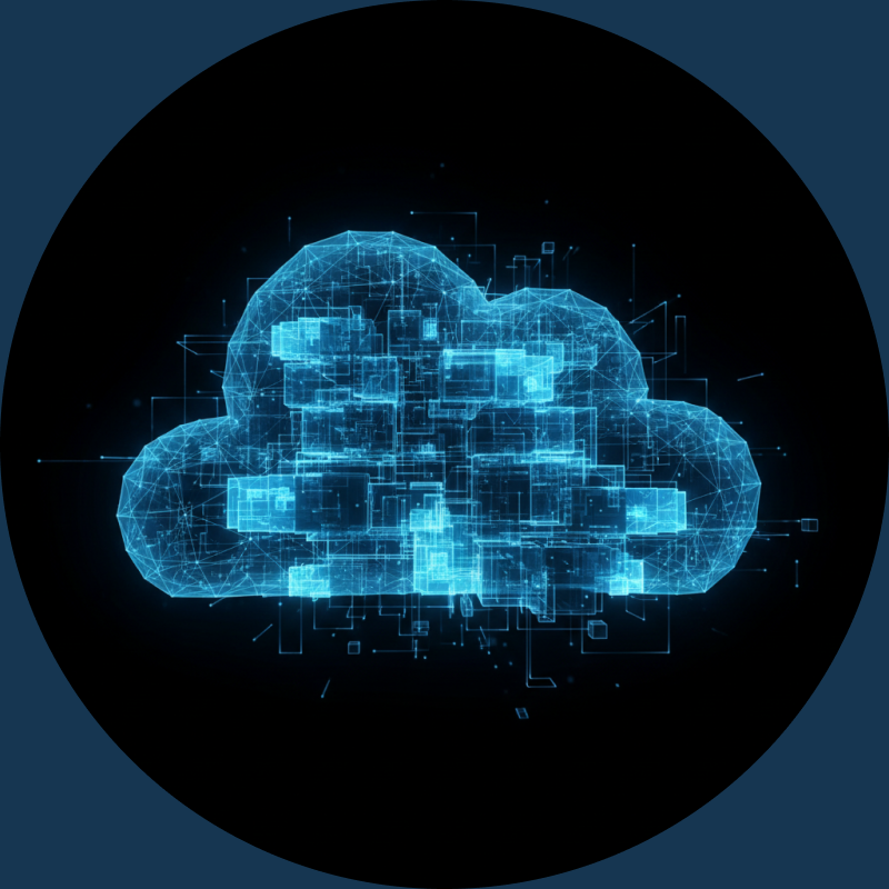 Illuminated digital cloud made of circuit patterns